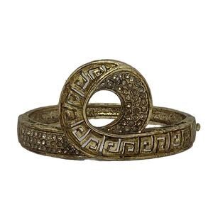 Vintage Gold Tone Bracelet White Rhinestone 9” Round Bracelet Circle Design